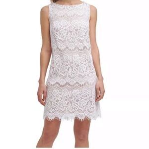 NWT Jessica Howard | Ivory Stretch Lace Lined Scalloped Hem Sheath Dress‎ 8P